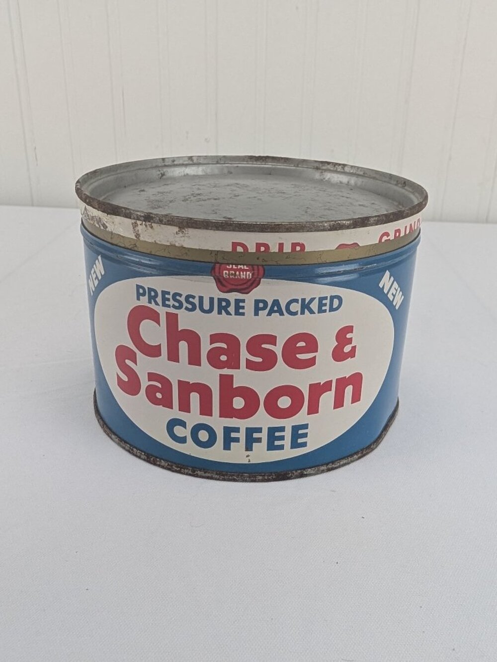 Vintage Chase & Sanborn Pressure Packed Coffee Tin Metal Empty Decor 1lb